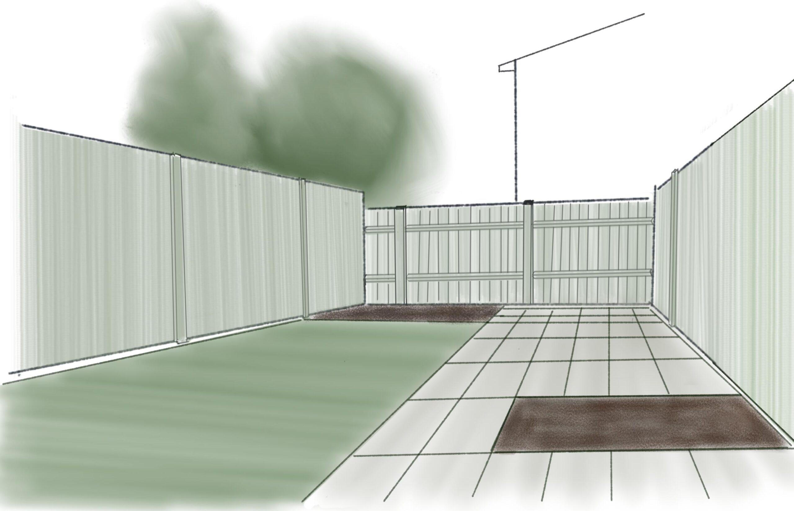 drawing of empty garden with two rectangula borders to show the 3D space the plants need to fill