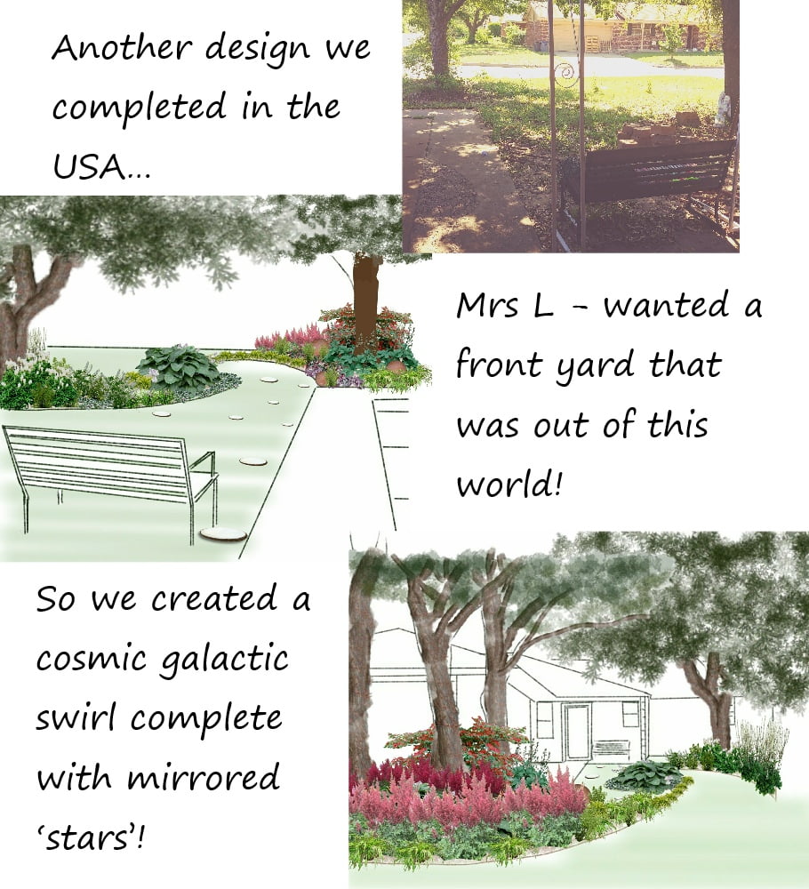 Drawing new front garden border design under trees