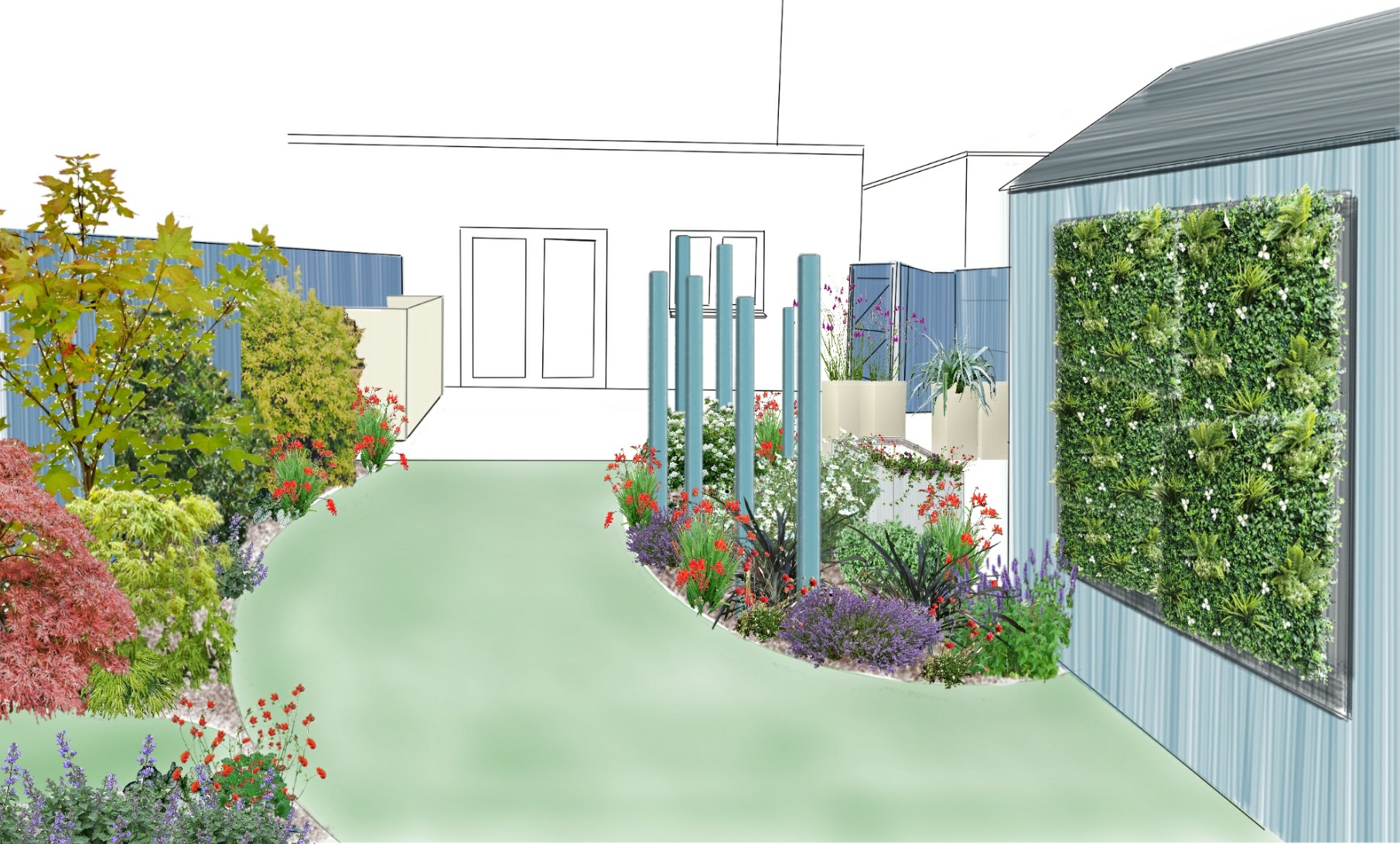 adding a curve to a small alwn makes a garden less boring