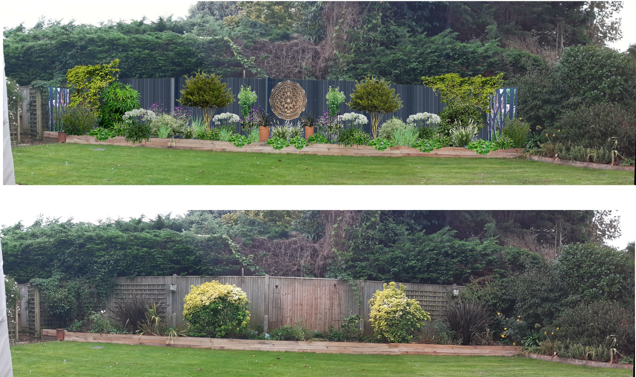 a raised garden border planting before and after.
