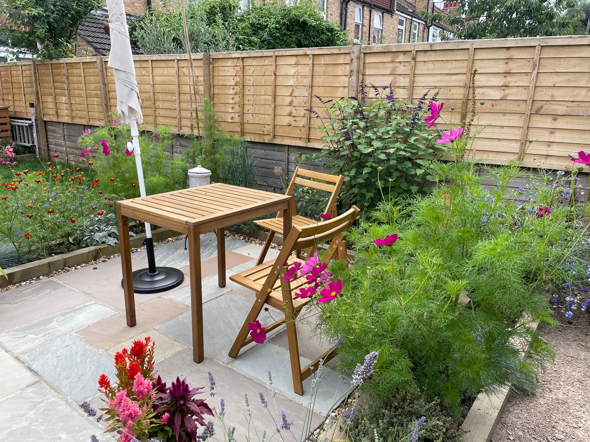 Garden Consultation image after new patio and stunning flowers